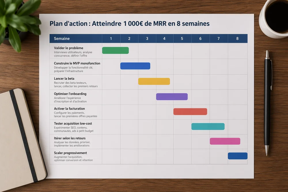 Un planning gantt sur deux mois montrant un jalon à chaque fin de semaine (OpenAI)