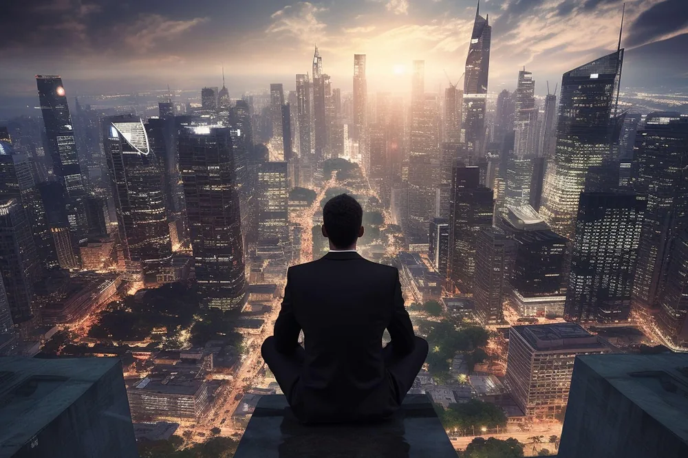 gestionnaire, entreprise, horizon, gratte-ciel, grande ville